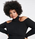 Asos Design Curve Cold Shoulder Zip Back Top In Black Scuba Crepe