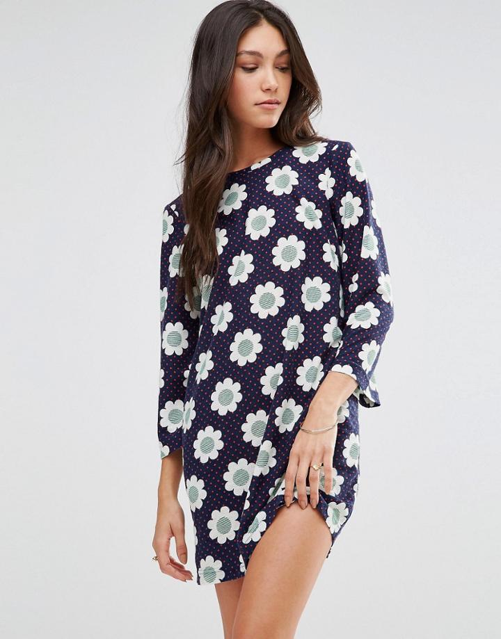 Traffic People Shift Dress In Daisy Print - Navy