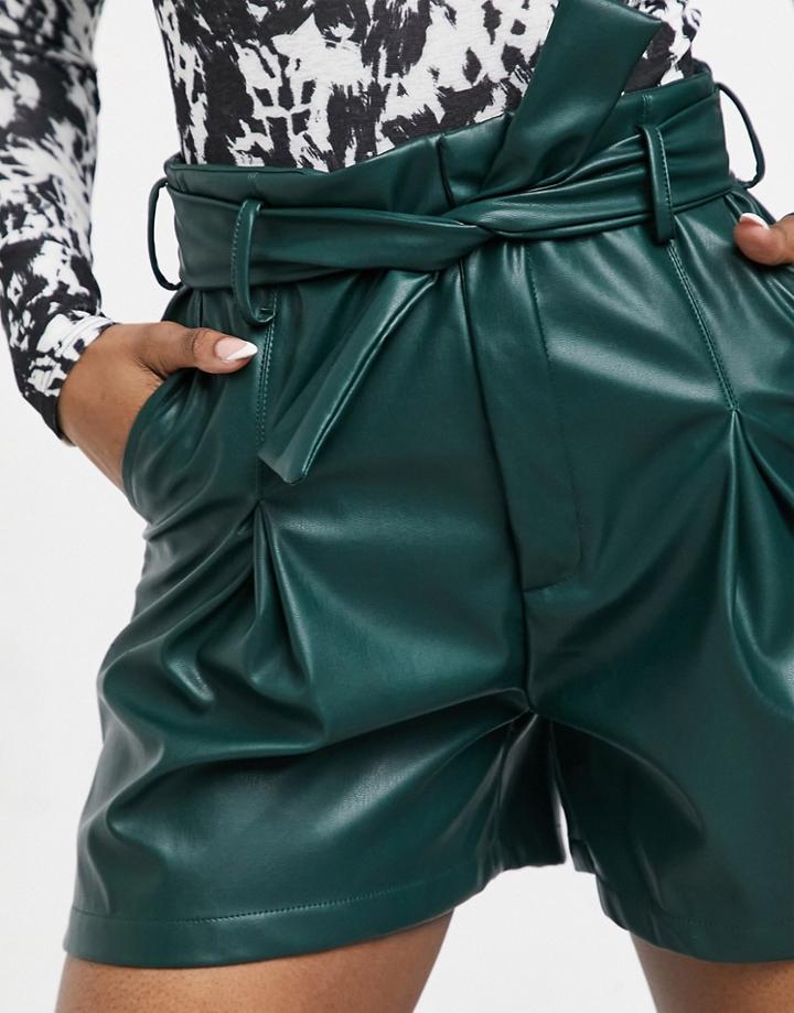Unique21 Pu Tie Waist Short In Green
