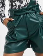 Unique21 Pu Tie Waist Short In Green