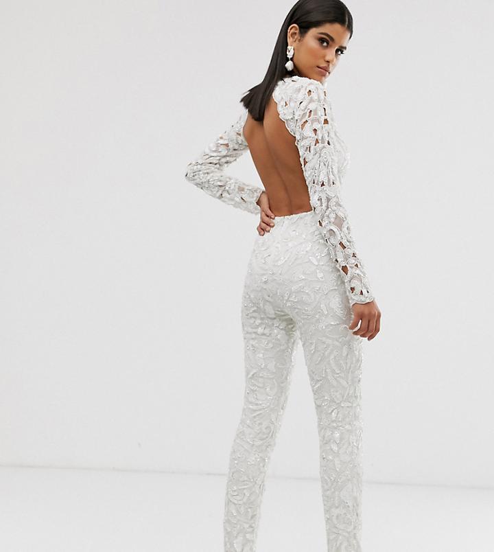 Asos Edition Tall Sequin Cutwork Jumpsuit With Open Back-multi