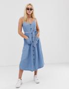 Only Chambray Button Through Midi Dress-blue