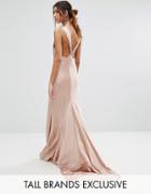 Jarlo Tall Slinky Cowl Front Maxi Dress With Strappy Back Detail - Beige