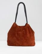 Asos Suede Unlined Shopper Bag With Wrap Handle - Red