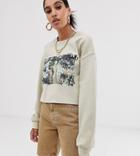 Reclaimed Vintage Inspired Photographic Cropped Sweater - White