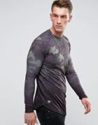 Bee Inspired Muscle Fit Long Sleeve T-shirt In Camo Fade - Black