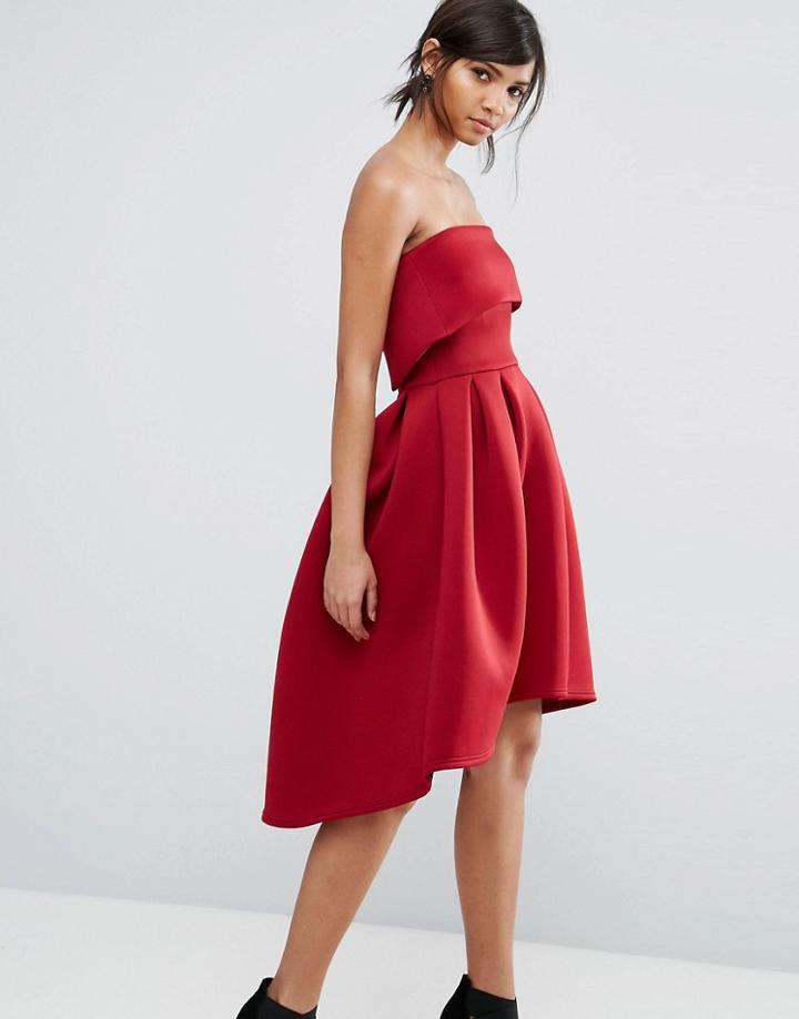 True Violet Bandeau Midi Skater Dress - Red