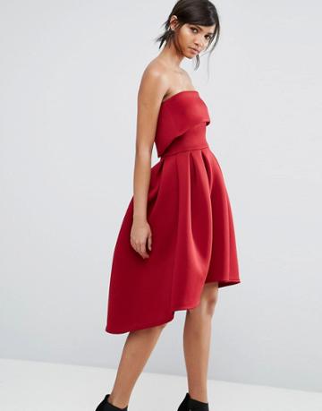True Violet Bandeau Midi Skater Dress - Red