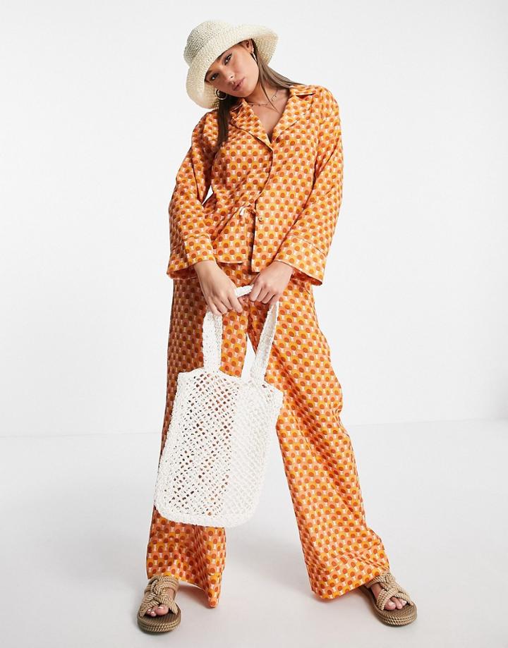 Threadbare Beach Shirt And Pants In Orange Retro Print