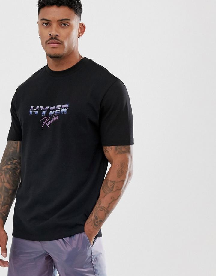 Asos Design Relaxed T-shirt With Hyper Neon Chest Print In Heavyweight-black