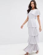 Asos Cape Layered Ruffle Front Maxi Dress - Soft Gray