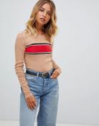 New Look Chest Stripe Top - Brown