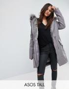 Asos Tall Parka With Detachable Faux Fur Liner - Gray