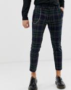 Twisted Tailor Tapered Pants In Plaid With Chain - Navy