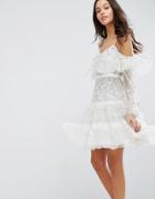 Needle & Thread Supernova Frill Dress With Cold Shoulder Detail - Gree