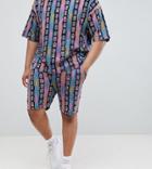 Asos Design Plus Oversized Short In Geo-tribal All Over Print - Pink
