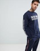 Pull & Bear Nasa Long Sleeved Top In Navy With Print - Navy