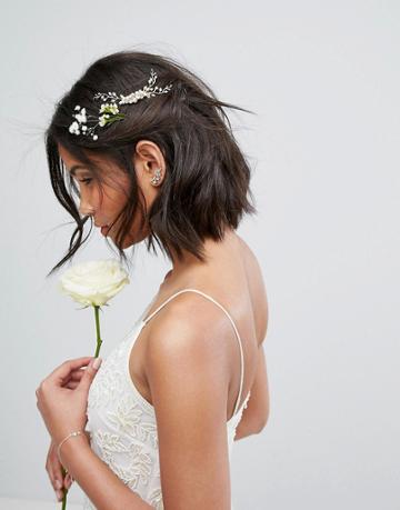 Loverocks London Pearl & Leaf Wire Hair Comb - Gold