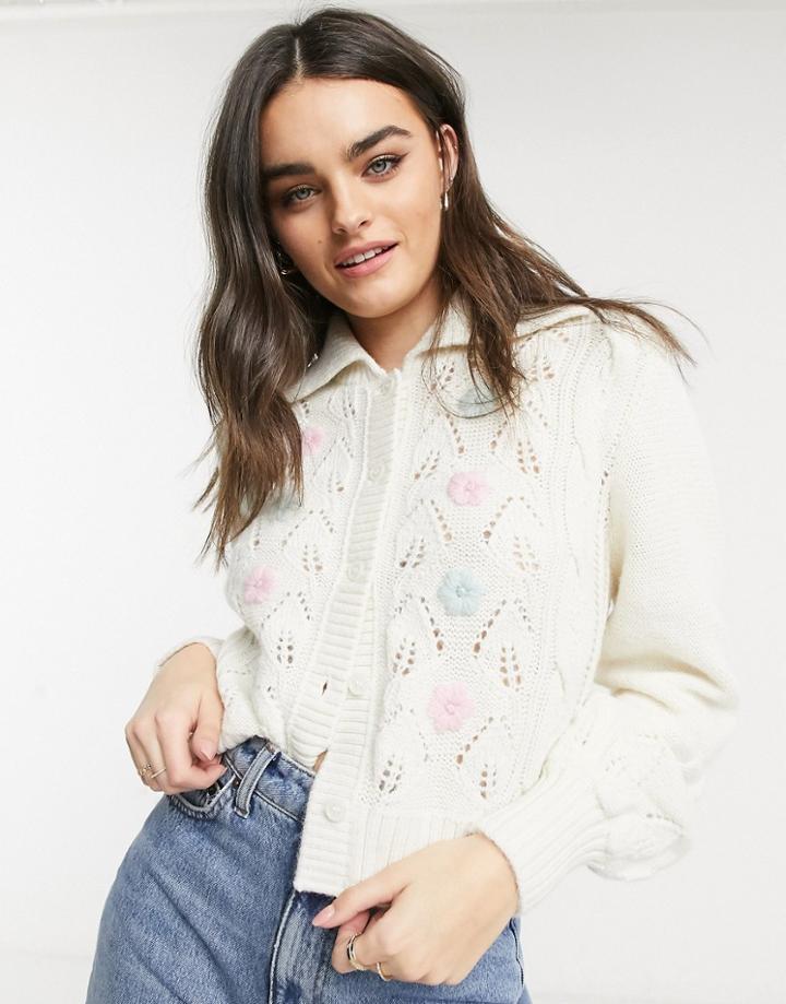 & Other Stories Collared Floral Cardigan In Off White-neutral