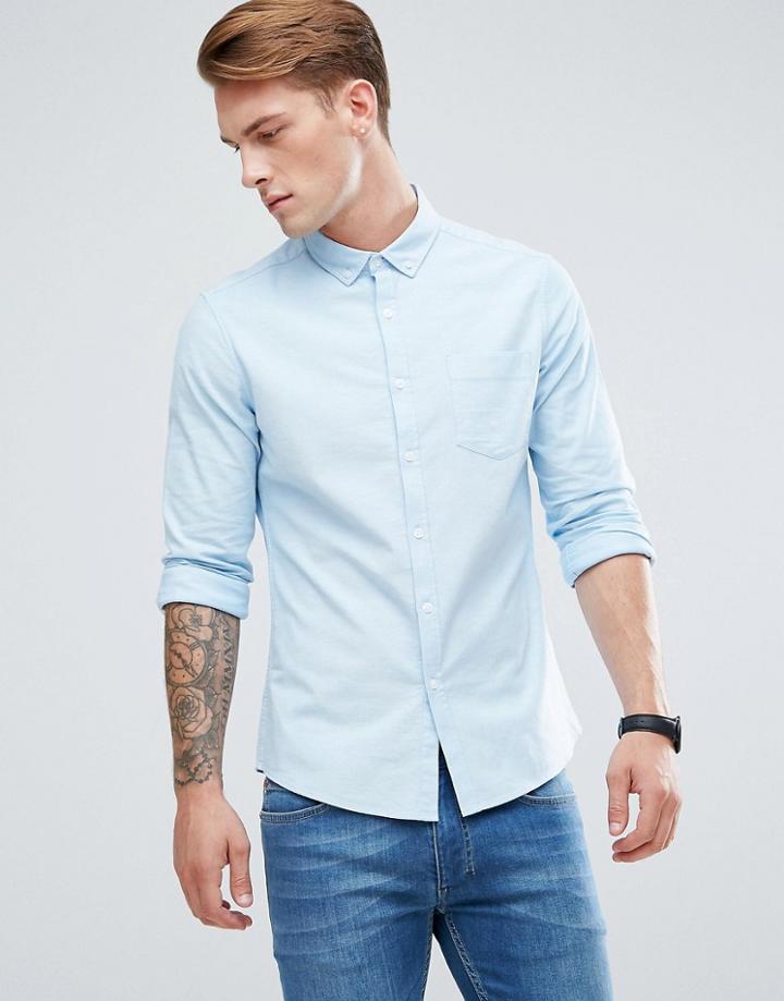Asos Casual Slim Oxford In Blue - Blue