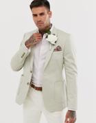 Asos Design Wedding Skinny Blazer In Stone Cotton