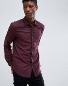 Asos Design Regular Fit Western Viscose Shirt In Burgundy - Red