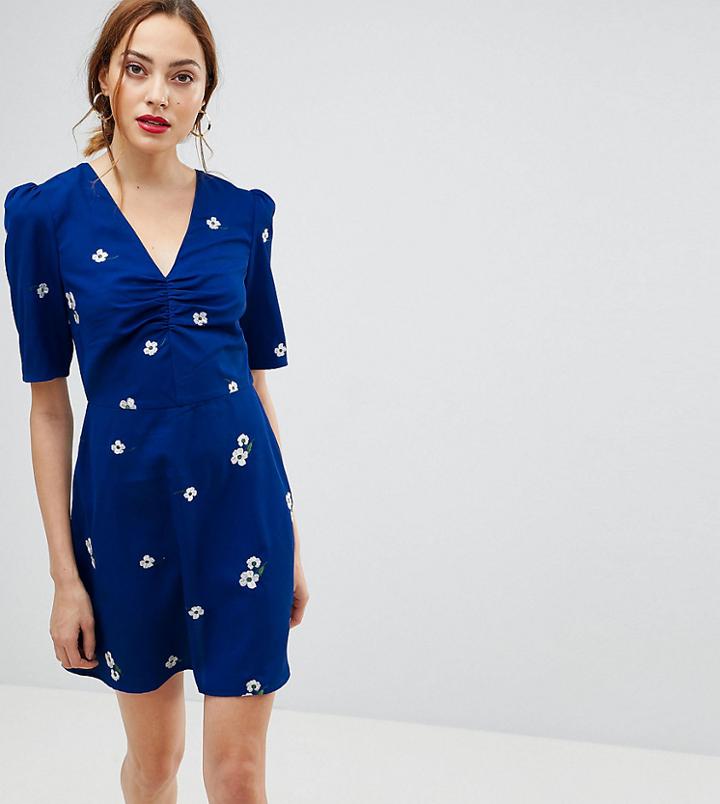 Asos Tall Floral Embroidered Mini Tea Dress - Multi