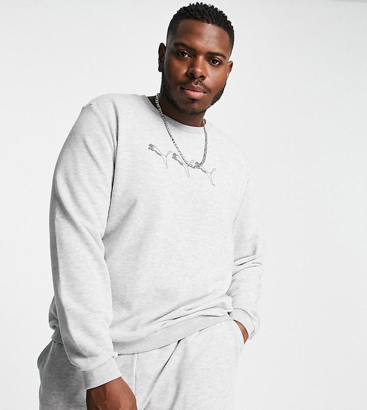 Puma Plus Repeat Cat Logo Sweatshirt In Gray - Exclusive To Asos-grey