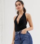 Asos Design Petite Halter Body In Black - Black