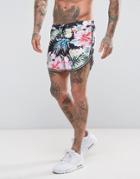 Good For Nothing Swim Shorts In Black With Tropical Print - Black