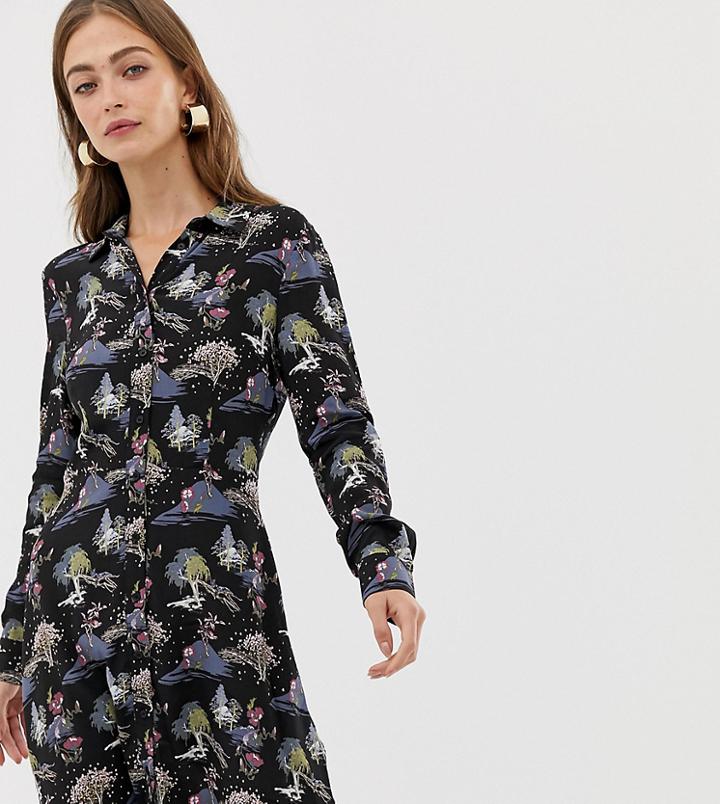Warehouse Printed Shirt Dress In Multi - Multi