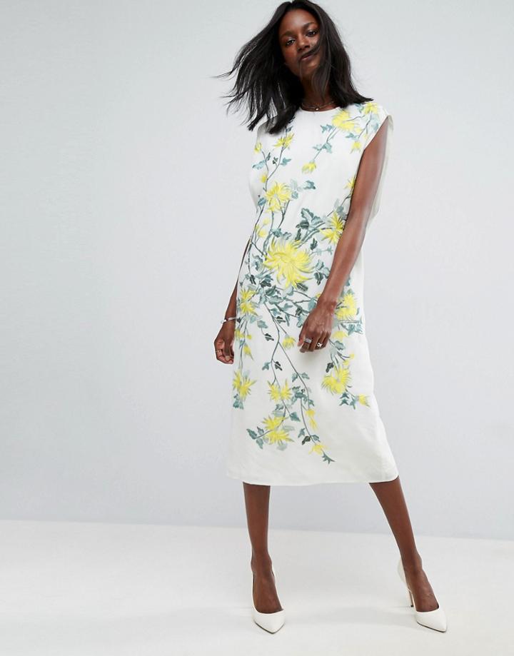 Asos Fluro Embroidered Drop Armhole Tshirt Dress - Multi