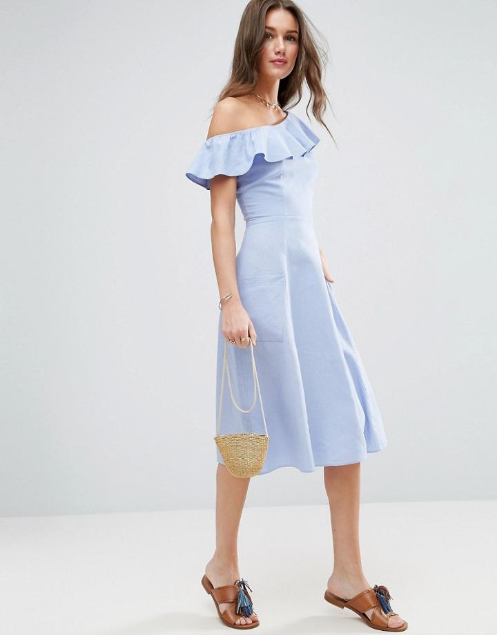 Asos One Shoulder Ruffle Front Sundress - Purple