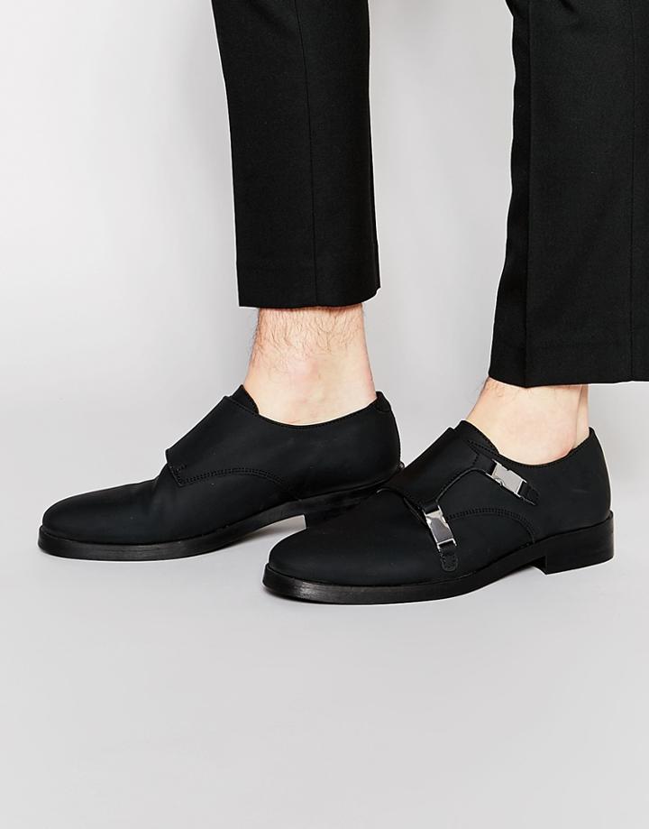 Asos Monk Shoes In Black Leather With Seatbelt Buckles - Black