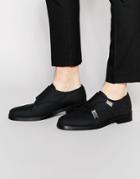 Asos Monk Shoes In Black Leather With Seatbelt Buckles - Black