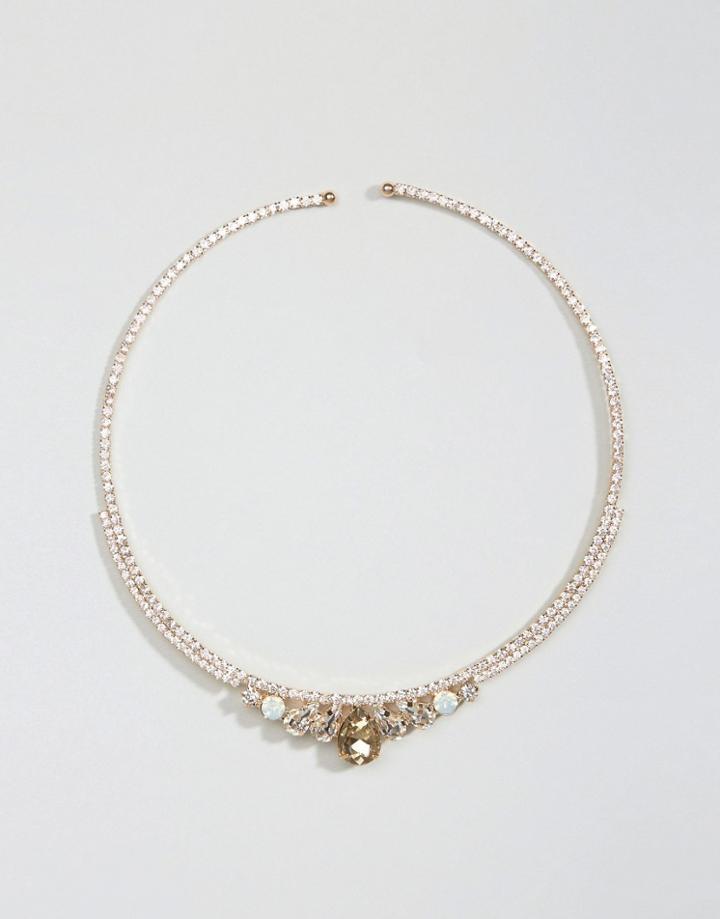 Nylon Gem Embellished Collar Necklace - Silver