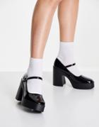 Asos Design Penny Platform Mary Jane Heeled Shoes In Black