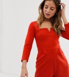 Bershka Notch Front Romper In Red - Red