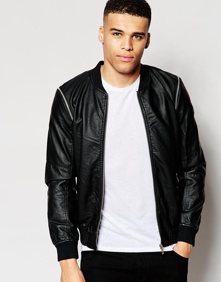 Eclipse Faux Leather Bomber - Black