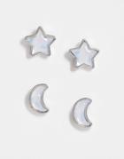 Reclaimed Vintage Inspired Cosmic Earrings In Faux Opal Mutipack-silver