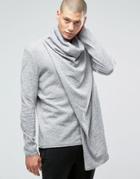Asos Knitted Wrap Cardigan With Oversized Cowl Neck - Gray