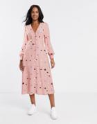 Nobody's Child Button Front Midi Dress In Star Print-pink