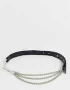Asos Design Hanging Chain And Carabiner Waist And Hip Belt-black