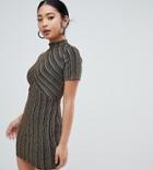Asos Design Petite Cut About Gold Stripe Mini Dress - Gold