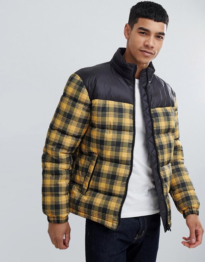 New Look Puffer Jacket In Yellow Check - Yellow