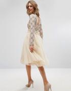 Lace & Beads Tulle Skirt With Gathered Waist Detail - Cream