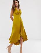 French Connection Cowl Neck Midi Dress-gold