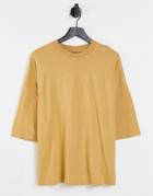 Asos Design Oversized T-shirt In Mustard Organic Cotton Blend Acid Wash-brown