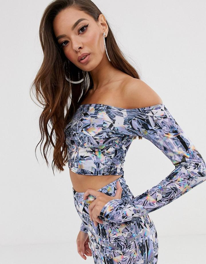 Asos Design Two-piece Bardot Crop Top In Crystal Print-multi