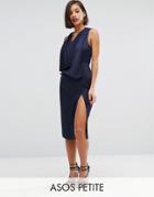 Asos Petite Extreme Cowl Front Cut Out Back Midi Dress - Navy